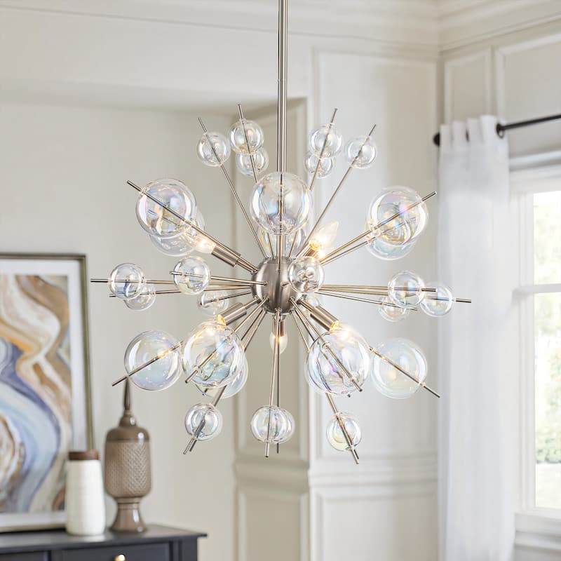 6-Light Sputnik Style Metal & Glass Chandelier with Colorful Glass Balls for Living Room - 6 Light - 6 Light - Silver
