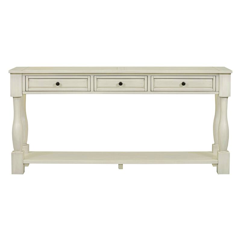 63" Console Table for Living Room, Long Entryway Table with 3 Storage Drawers & Open Storage Shelf, Wooden Sofa Table White