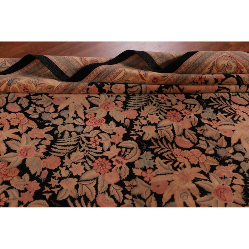 Hand Knotted Oriental 100% Wool Carpet Traditional All-Over Black Aubusson Area Rug - 17' 11'' X 11' 11''
