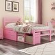 preview thumbnail 1 of 8, Pink Wood Twin Size Platform Bed Frame w/Removable Storage Shelves, Built-in Two Storage Drawers and Headboard for Kids, Teens Pink - Twin
