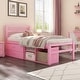 preview thumbnail 1 of 13, Twin Wood Platform Kids Bed with Removable Storage Shelves, 2-Built-In Drawers for Convenience and Space-Saving Design, Pink Pink