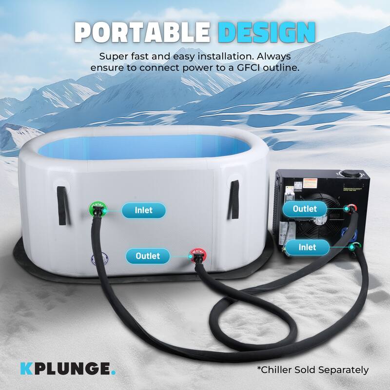 Kodiak 1-Person Inflatable Cold Plunge Ice Bath Tub/Hot Tub with PVC Insulated Lid, Hand Pump, and Repair Kit in Gray