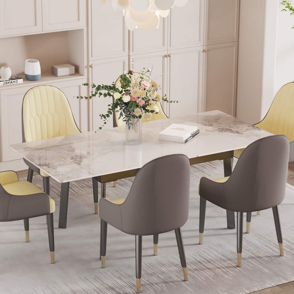 Sintered Stone and Iron Expandable Large Dining Table