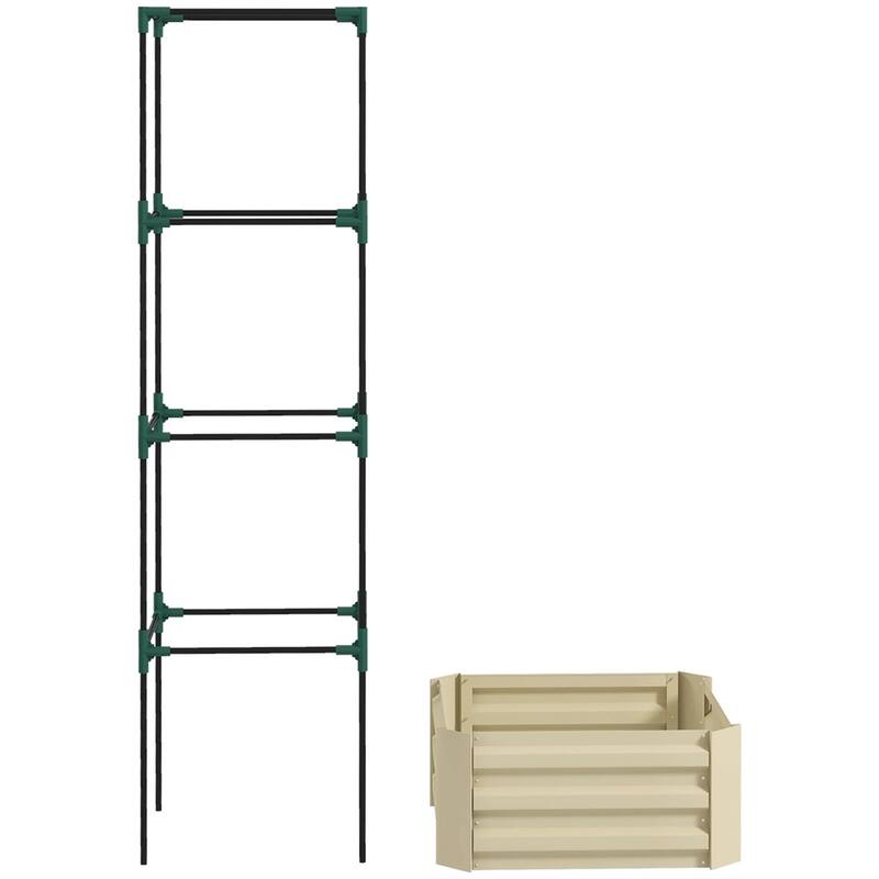 Galvanized Steel Raised Garden Bed with Adjustable Trellis for Vegetables Fruits and Flowers Outdoor Planter - 24" W x 24" D x 73.5" H - Cream