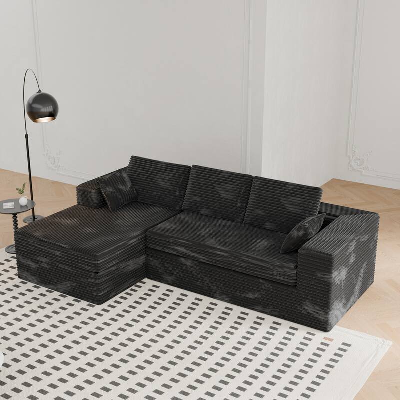 Modland 108”L-Shaped Modular Corduroy Couch with Deep Seats Comfy Sectional Sofa for Living Room