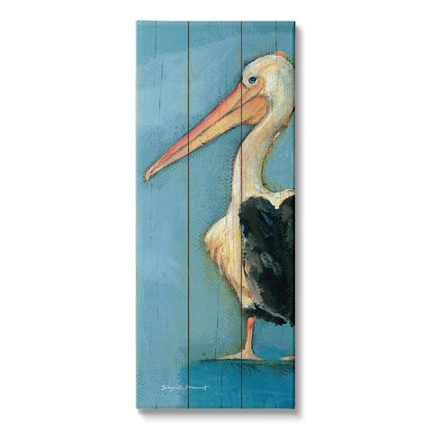 Stupell Industries Pelican Bird Over Blue Planked Pattern Animal Painting Canvas Wall Art