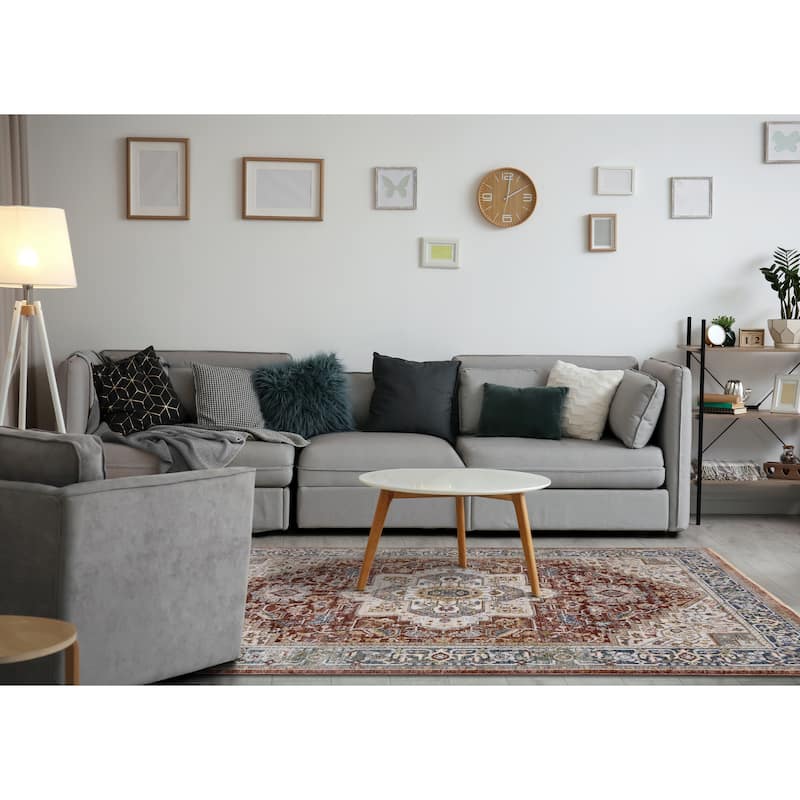 Alpine Rug Co. Red Cream Gold Classic Medallion Area Rug