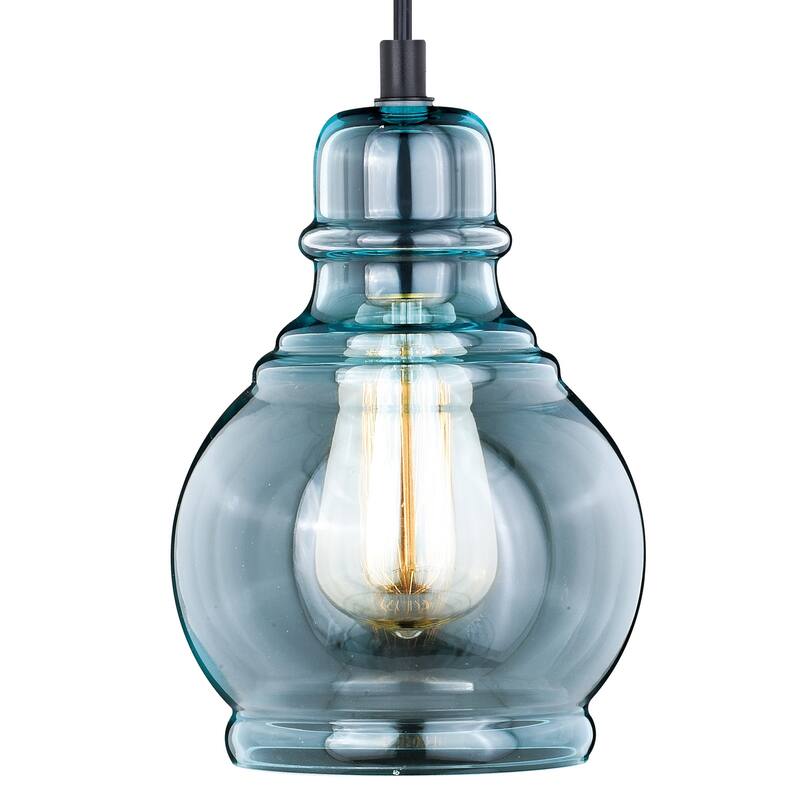 Farmhouse Jar Mini Pendant Ceiling Light with Smoke Blue Glass and Bronze Finish for Kitchen or Bar Area Decor - 144.5