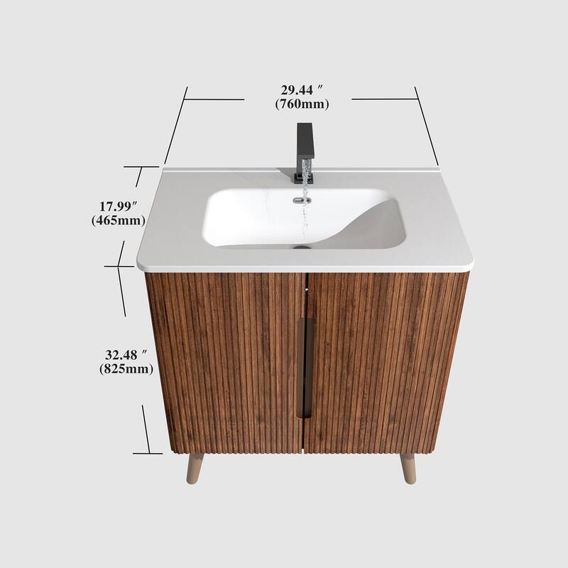 GDFStudio - Olivia Modern Elegance in Striped Walnut Bathroom Vanity with Sink and Storage Solutions - 30"