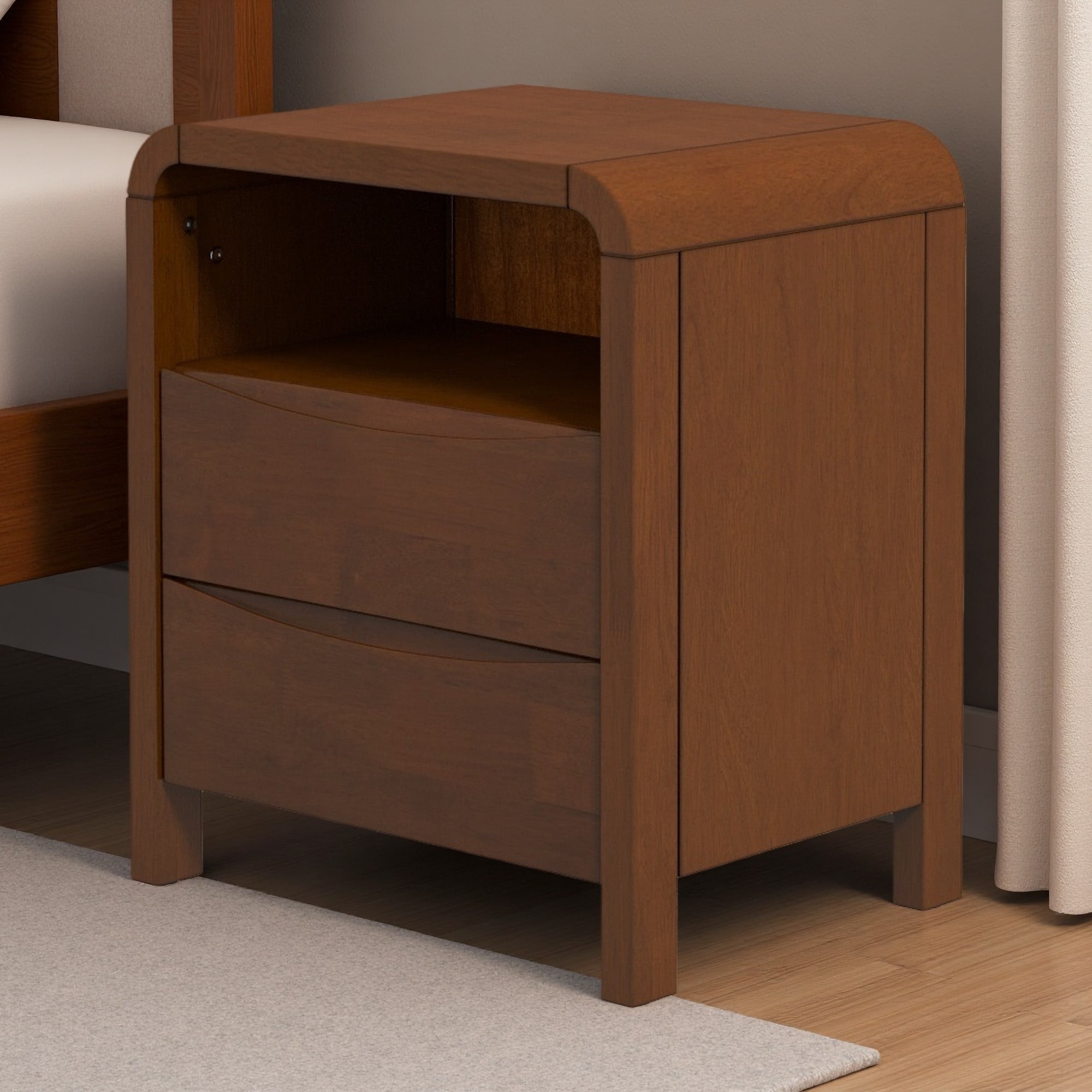 20.4"L Solid Wood Mid-Century Modern 2-Drawer Nightstand with Spacious Storage for Bedroom & Living Room