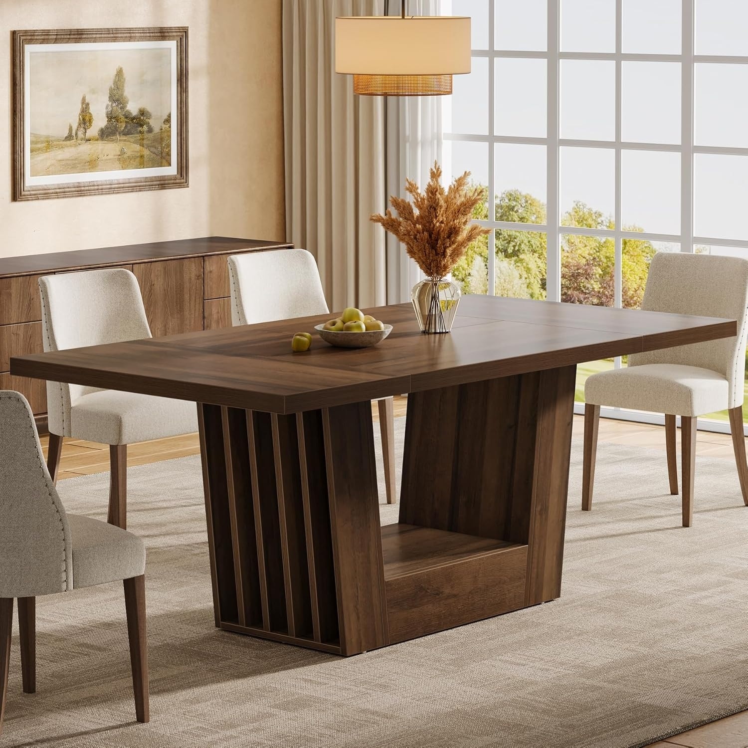 63-Inch Dining Table for 6 People, Large Rectanglular Kitchen Table with Robust Base for Home, MDF