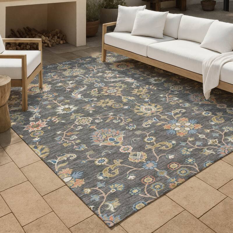 Machine Washable Indoor/ Outdoor Traditional Basalt Chantille Rug - Gray - 9' x 12'