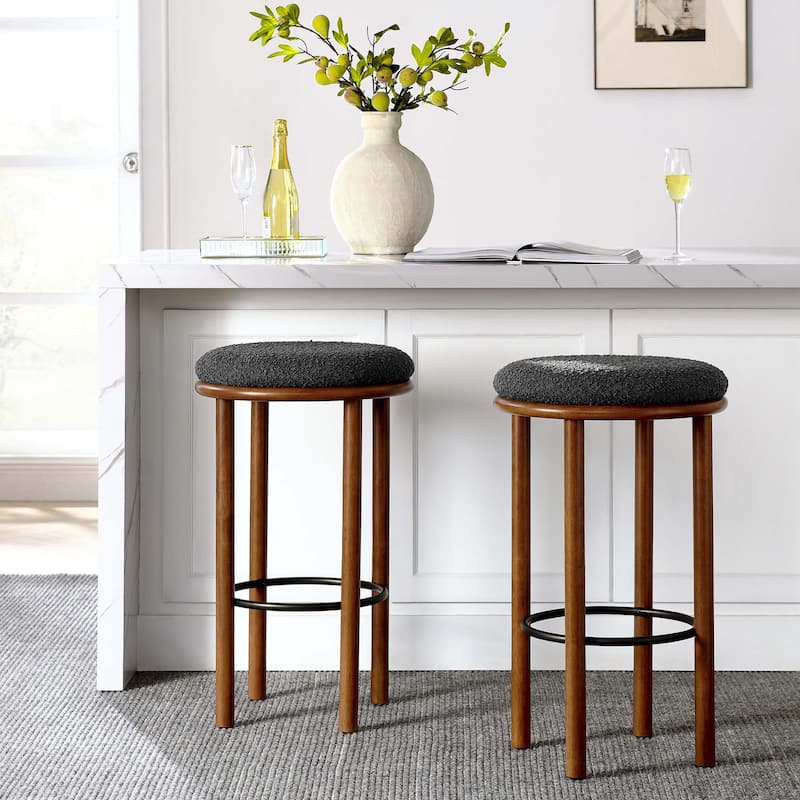 Fable Boucle Fabric Bar Stools - Set of 2 - Walnut Charcoal
