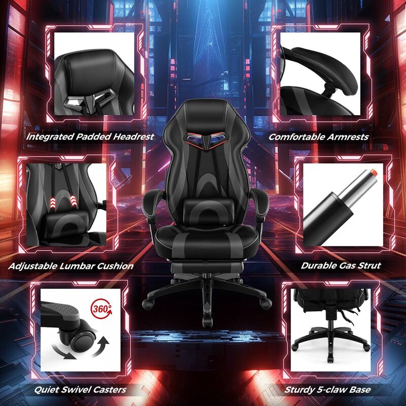 Costway Adjustable E-Sports Racing Style Chair with Padded Headrest, - See Details