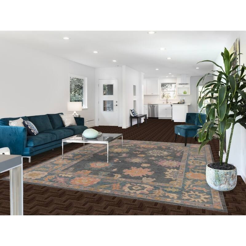 Hand Knotted Oriental 100% Wool Carpet Transitional All-Over Navy Blue & Blues Oushak Area Rug - 10' 0'' X 8' 2''