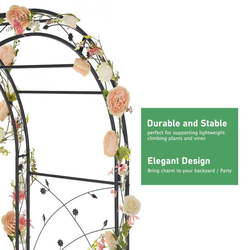 VINGLI Wrought Iron Arch Black Courtyard Curved Vertex Leaf Shaped