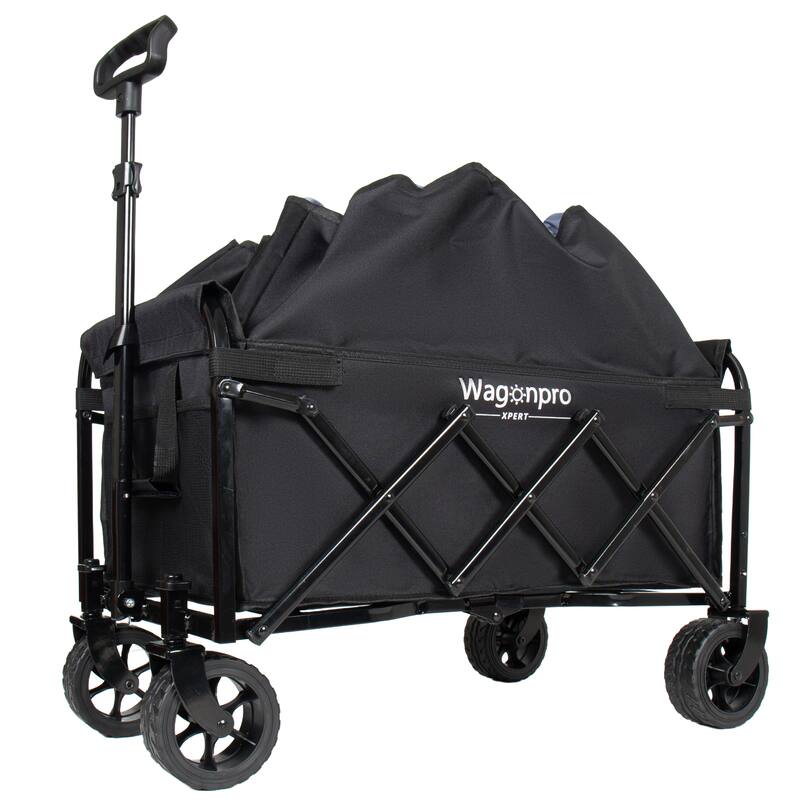 Upgraded 5*2"Wide Wheels-Expandable Dual-Layer Utility Wagon with 100% Extra Space, 220lbs Capacity Grocery Cart for Camping