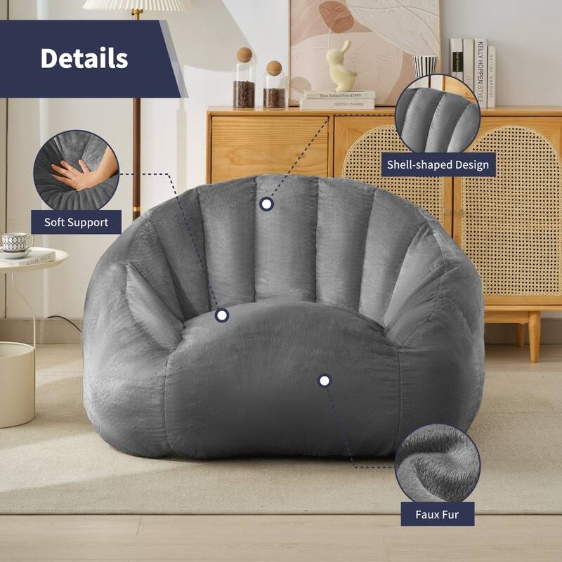 Mixoy Modern Giant Bean Bag Chairs,Shell-Shaped Plush Large Upholstered Floor Sofa Chair,Stuffed Accent Chair