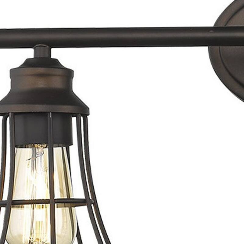 Bronze Cage Vanity Wall Light with 3 LED Compatible Lights Flush Mount and Damp Location Rated - 9.25"H x 23.25"W x 6.25"D