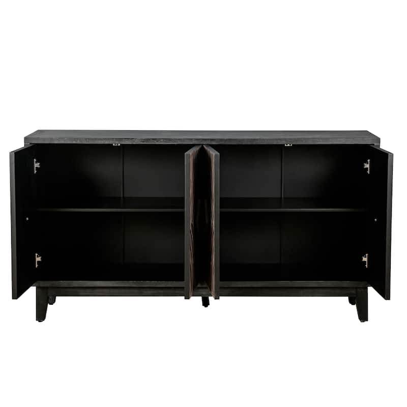 Mid Century Sideboard Buffet Cabinet with Solid Wood Legs 60" Kitchen Storage Cabinet Credenza with 4 Doors and 2 Shelves