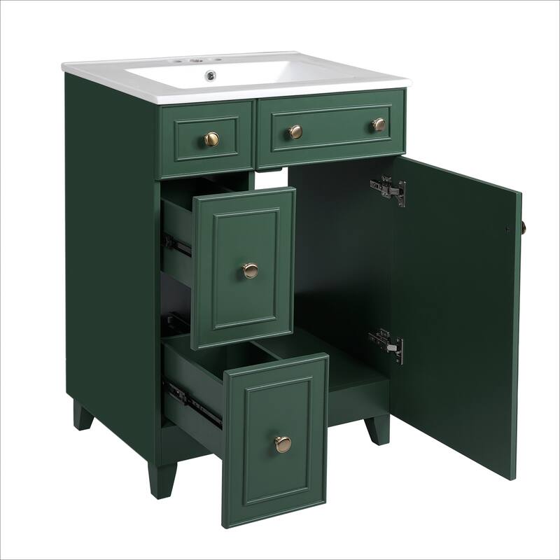 24" Bathroom Vanity with Ceramic Sink, Two Drawers, Soft-Close Door