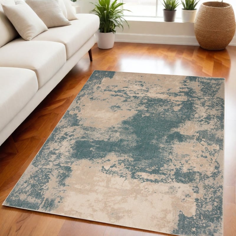 Hisa Power Loomed Abstract Modern Non Skid Stain Resistant Area Rug By HomeRoots - 87' X '63' X '0.5 - 87' X '63' X '0.5 - Teal - Rectangle