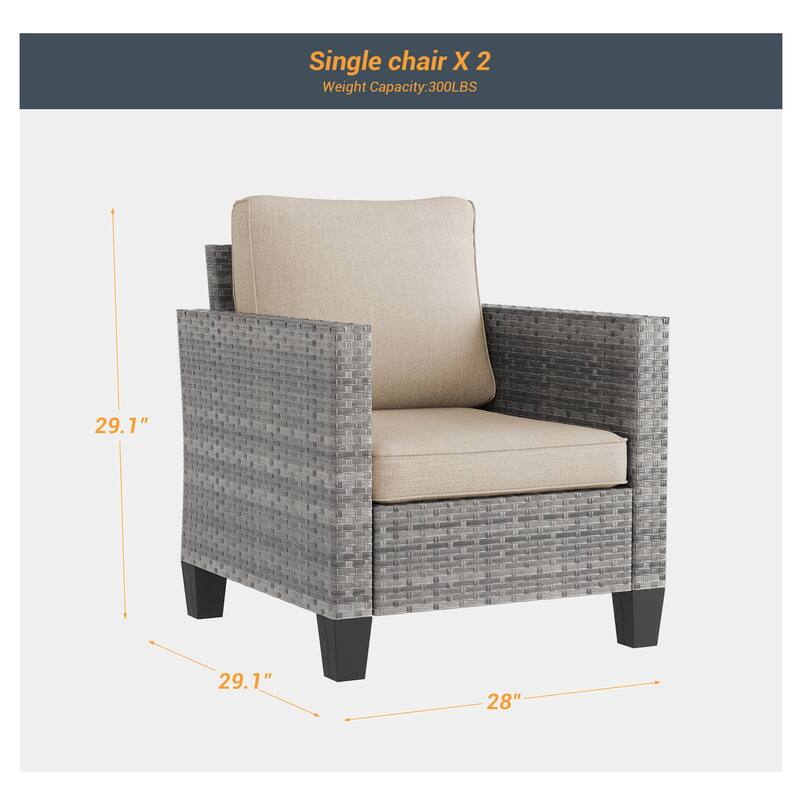 BONOSUKI 2Pcs Patio Single Sofa Set Grey Rattan Outdoor Furniture Set