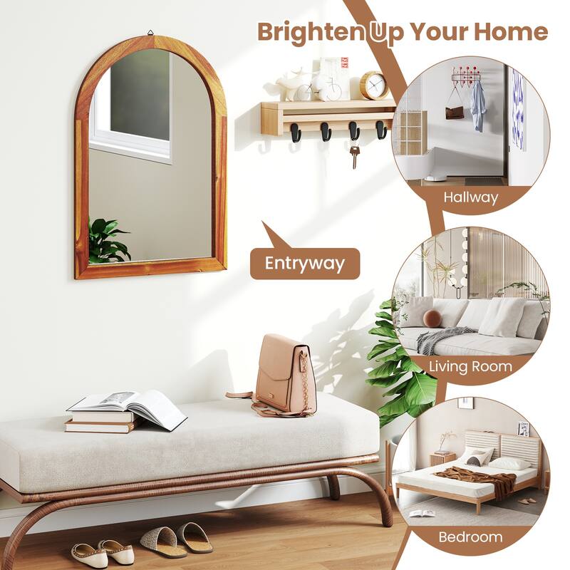Gymax 24'' x 35'' Rustic Wall Mounted Decorative Mirror w/Solid Acacia