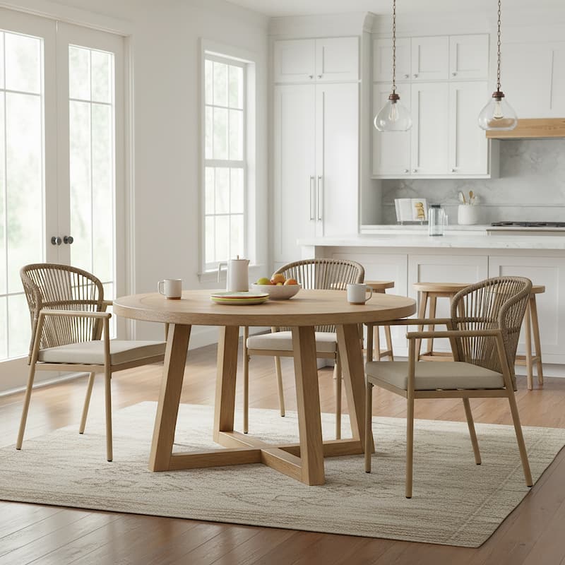 Set of 2 Bina Brown Outdoor Dining Chair with Hand-Woven Rattan Back