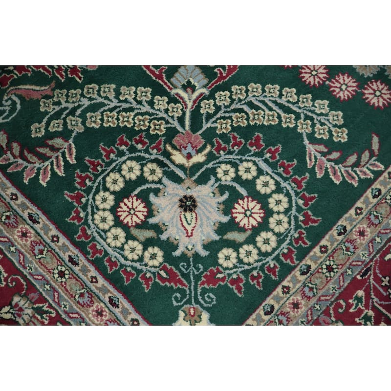 Hand Knotted Oriental 100% Wool Carpet Traditional All-Over Green Agra Area Rug - 12' 1'' X 9' 1''