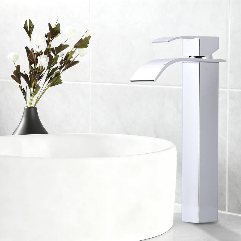 WOWOW Single Handle Single Hole Waterfall Bathroom Vessel Faucet