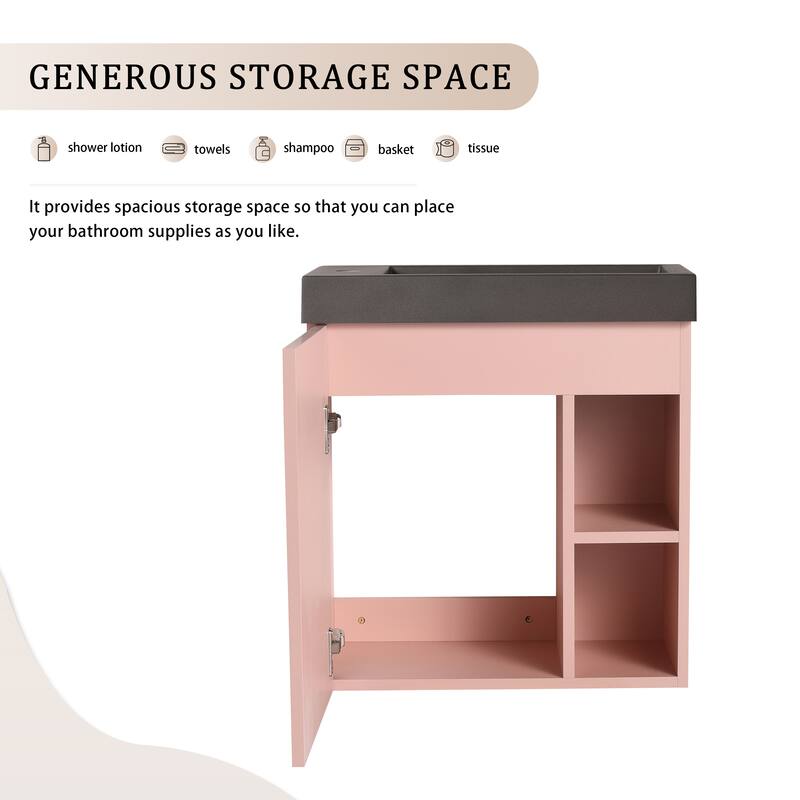 20'' Wall-Mounted Bathroom Vanity with Resin Sink & Soft-Close Door - Compact & Durable Design