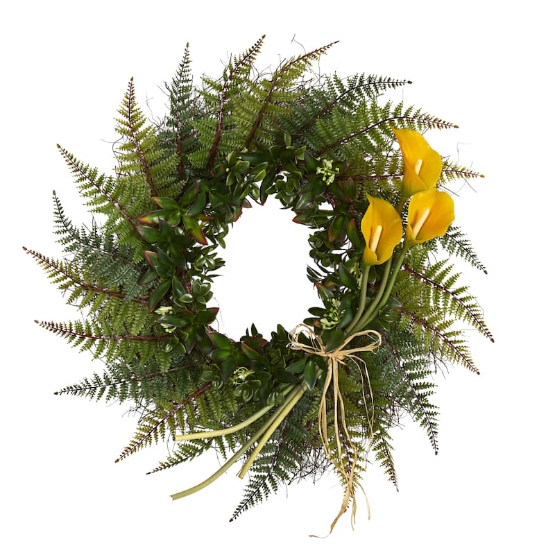 23" Assorted Fern and Calla Lily Artificial Wreath