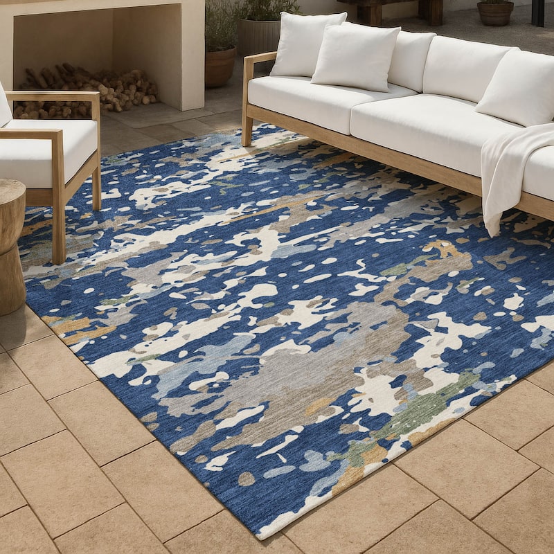 Machine Washable Indoor/ Outdoor Modern Calhan Chantille Rug - Navy - 5' x 7'6"