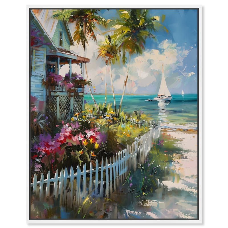 Art Remedy Local Beach House Framed Colorful Coastal 1 Piece Canvas Wall Art - 37 x 46 - White