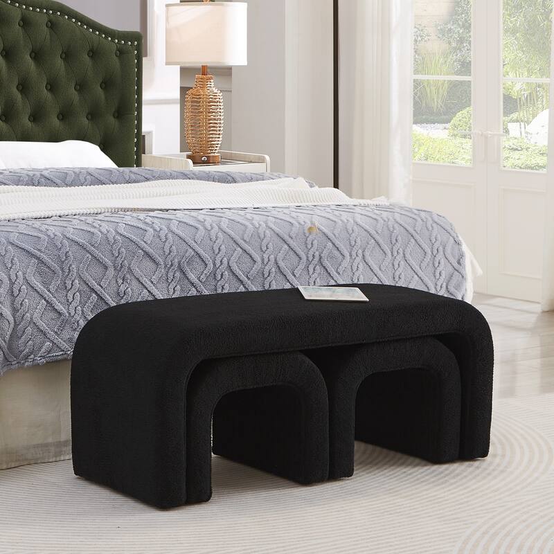 Set of 3 U-Shaped Modern Bench Ottoman Bench for Entryway