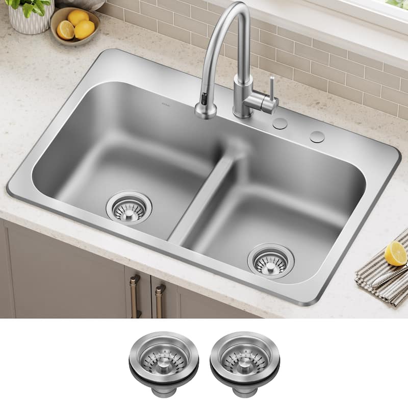 KRAUS Premier Drop In Top Mount 18 gauge Stainless Steel Kitchen Sink