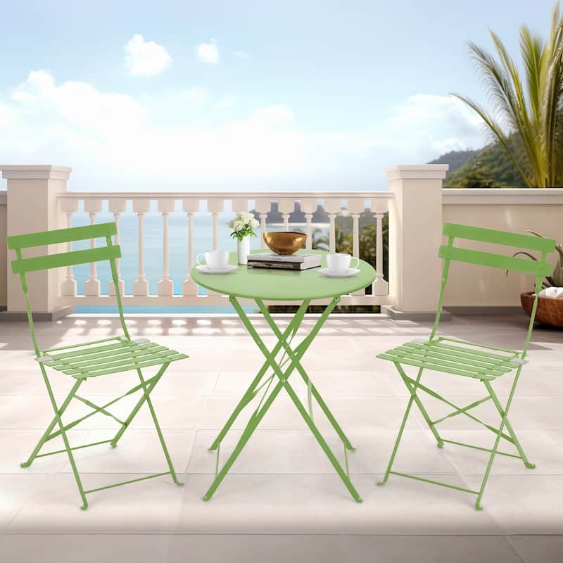 EROMMY 3-Piece Bistro Set Outdoor Patio Furniture, Foldable Garden Table and Chairs, Rust-Resistant, Lightweight for Balcony - Green