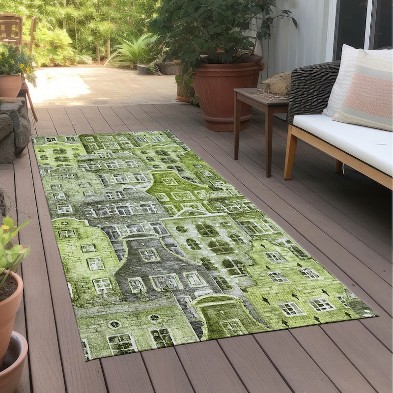 Machine Washable Indoor/ Outdoor Chantille Modern City Rug