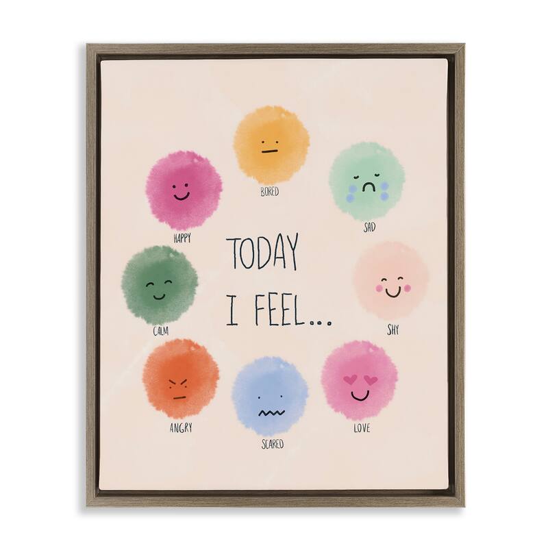Stupell Educational Wheel of Emotions Framed Floater Canvas Wall Art Design By Chen Alyesh - 25 x 31 - Brown