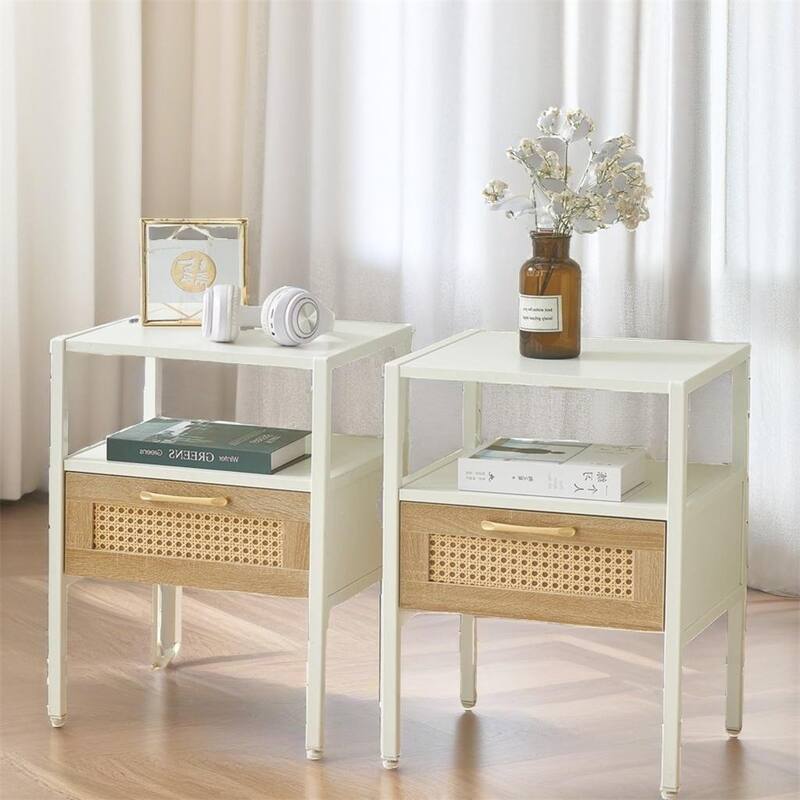 Modern Nightstand with Drawer and Metal Legs(Set of 2)
