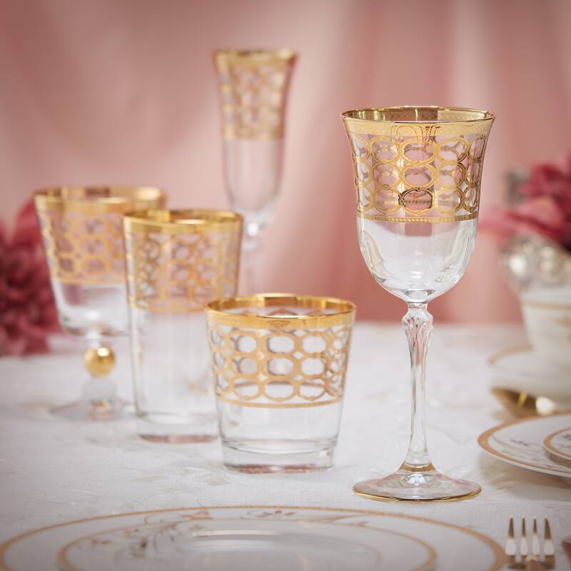 Lorren home Trends Infinity Gold Ring White Wine Goblet, Set of 4
