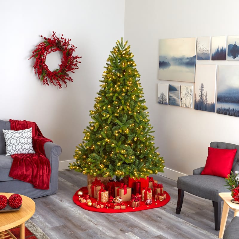 7ft Artificial Christmas Tree with Lights - Spruce Look Holiday Decor, Indoor Xmas Tree, Full & Natural Appearance - Green - 84