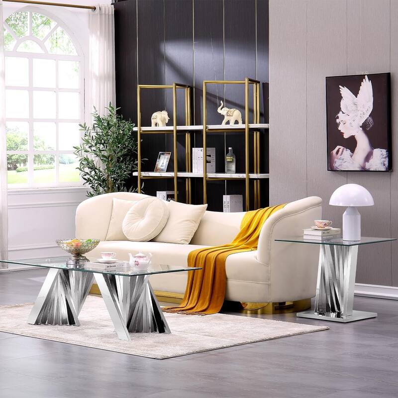 Glass End Table Side Table Corner Table with Gold Base