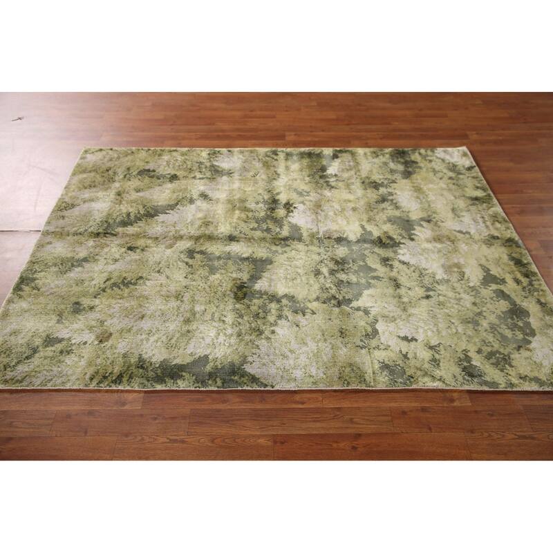All-Over Green Abstract Modern Area Rug Hand-knotted Wool Carpet - 4'8"x 6'6"