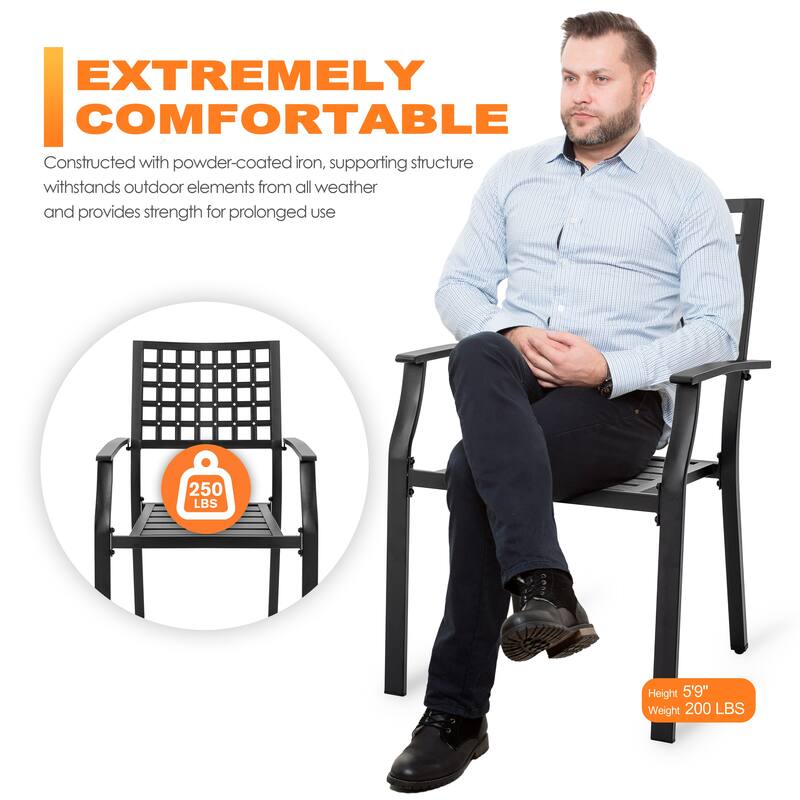 Outdoor 5-Piece Metal Patio Dining Set with Umbrella Hole, Stackable Chairs, Black