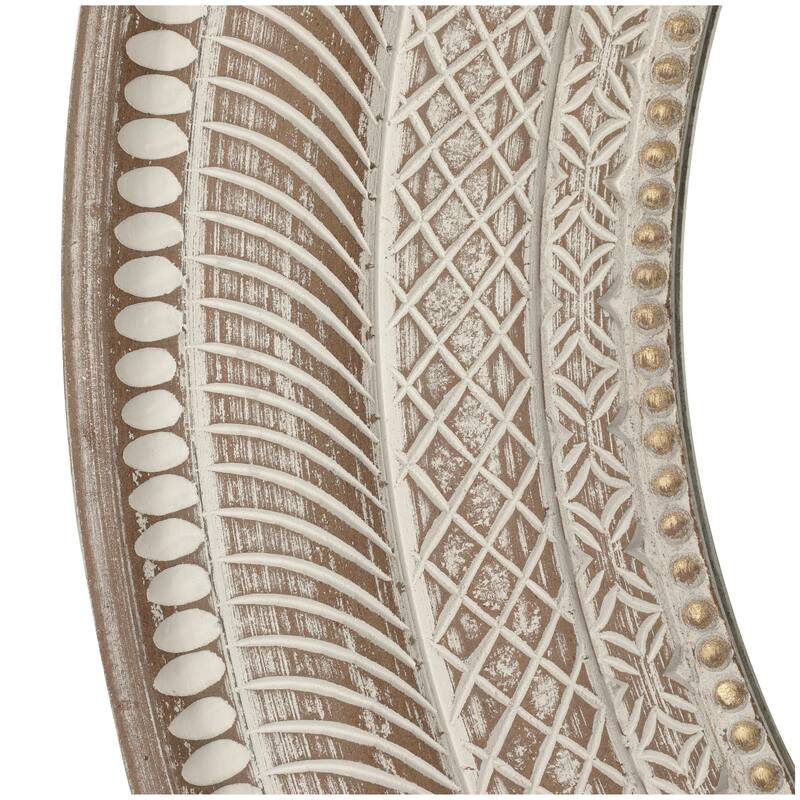 Wood Geometric Handmade Intricately Carved Room Wall Mirror with Bohemian Patterns - Brown - Roche River Decor