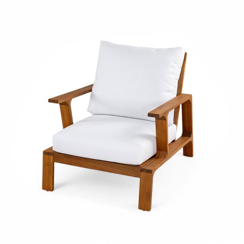 Roomfitters Patio Accent Chair, Solid Acacia Wood Outdoor Lounge Seat with Water-Resistant Cushions