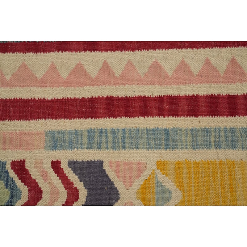 Hand Woven Oriental 100% Wool Carpet Southwestern Modern Multi-Colored Kilim Runner Rug - 8' 2'' X 2' 1''