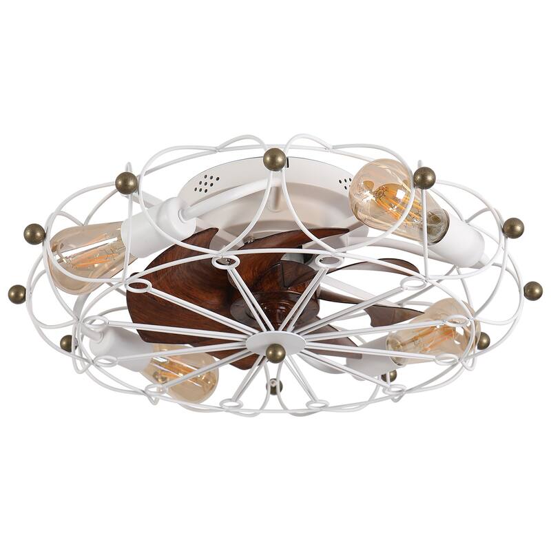 Modern Flush Mount Ceiling Fan Light with Light and Remote Control, Cage Design for Bedroom and Living Room